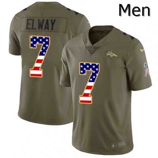 Men Nike Denver Broncos 7 John Elway Limited OliveUSA Flag 2017 Salute to Service NFL Jersey